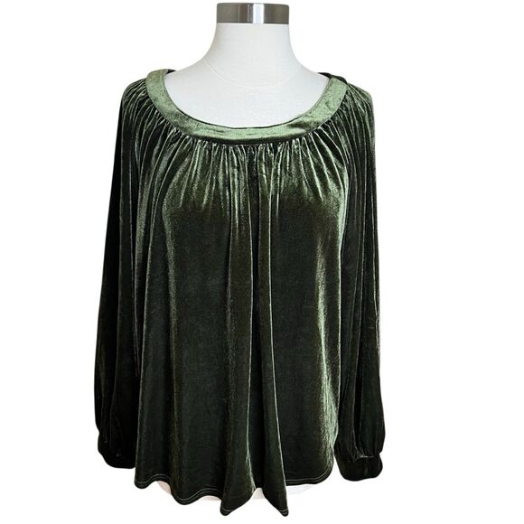 Umgee Top Women’s Large Green Velvet Long Sleeve Round Neck  Keyhole Back Boho - Picture 1 of 11